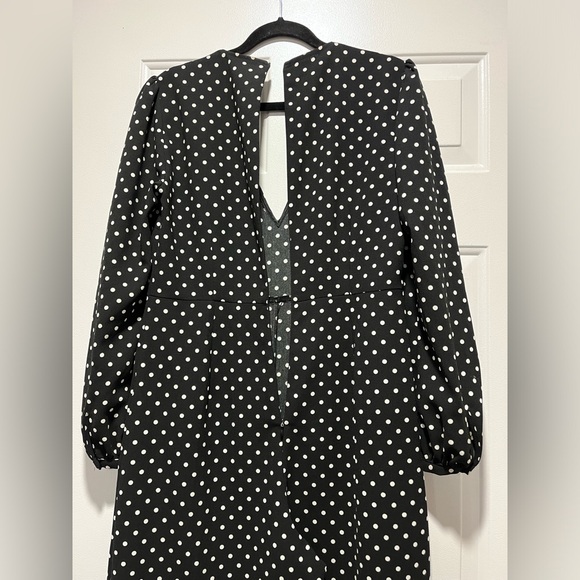 SOLD ZARA Black White Polka Dot Long sleeve Pant Jumpsuit Baggy leg Zip V neck - Picture 7 of 14